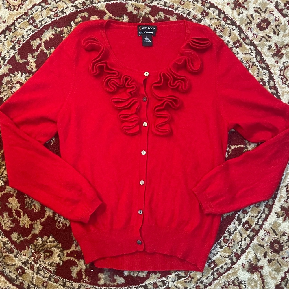 COPY - Red Moon 100% cashmere cardigan ruffled sweater szL